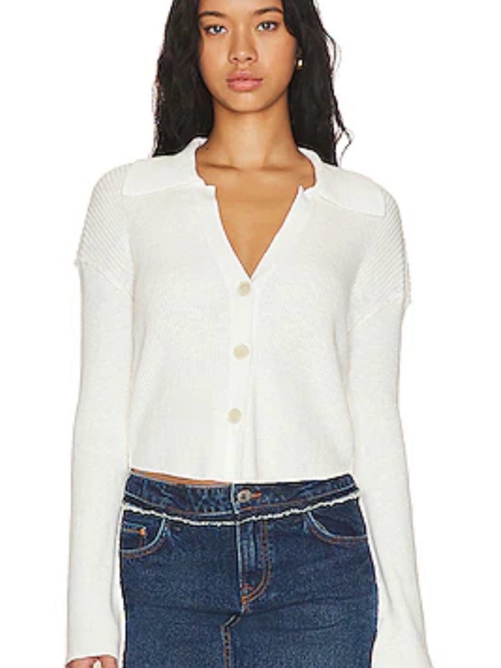 Free People Ivory Button-Front Knit Cardigan
